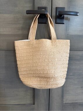 Neutral Woven Beige Tote Bag with Top Handles